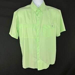 Huk Green Casual Button Down Shirt Short Sleeve Active Wear Like New Medium